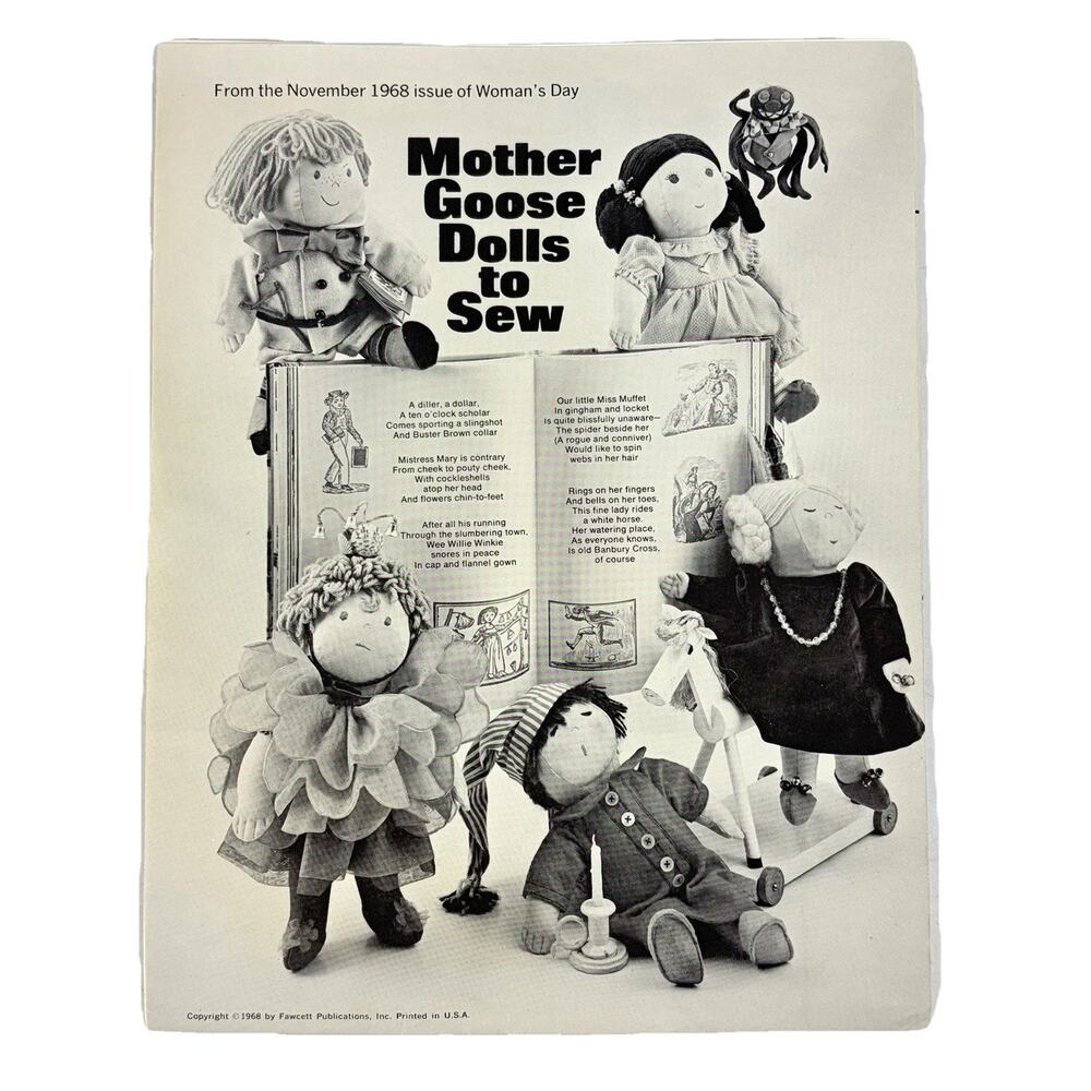 Woman's Day Mother Goose Dolls Sewing Pattern 6 Plush Cloth Doll VTG 1968